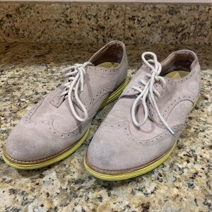 Cole Haan Lunargrand Womens 8.5B Sneakers Beige Suede Leather Green Oxfords